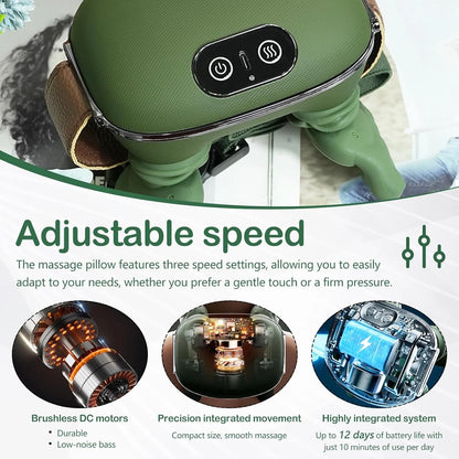 3PC Bionic Heated Massager, Portable Shiatsu Neck and Back Massager, Electric Deep Tissue 4D Kneading Massage, Simulated Human Hand Design for Pain Relief and Muscle Relax (Green)