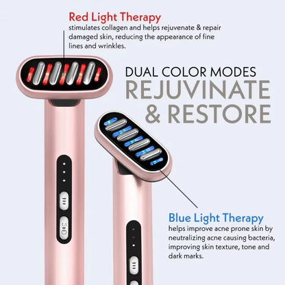 5 in 1 Face Massager Facial Wand Microcurrent Device Anti-Aging Red Blue LED Therapy Rejuvenation Heat Therapy Skin Care Tool