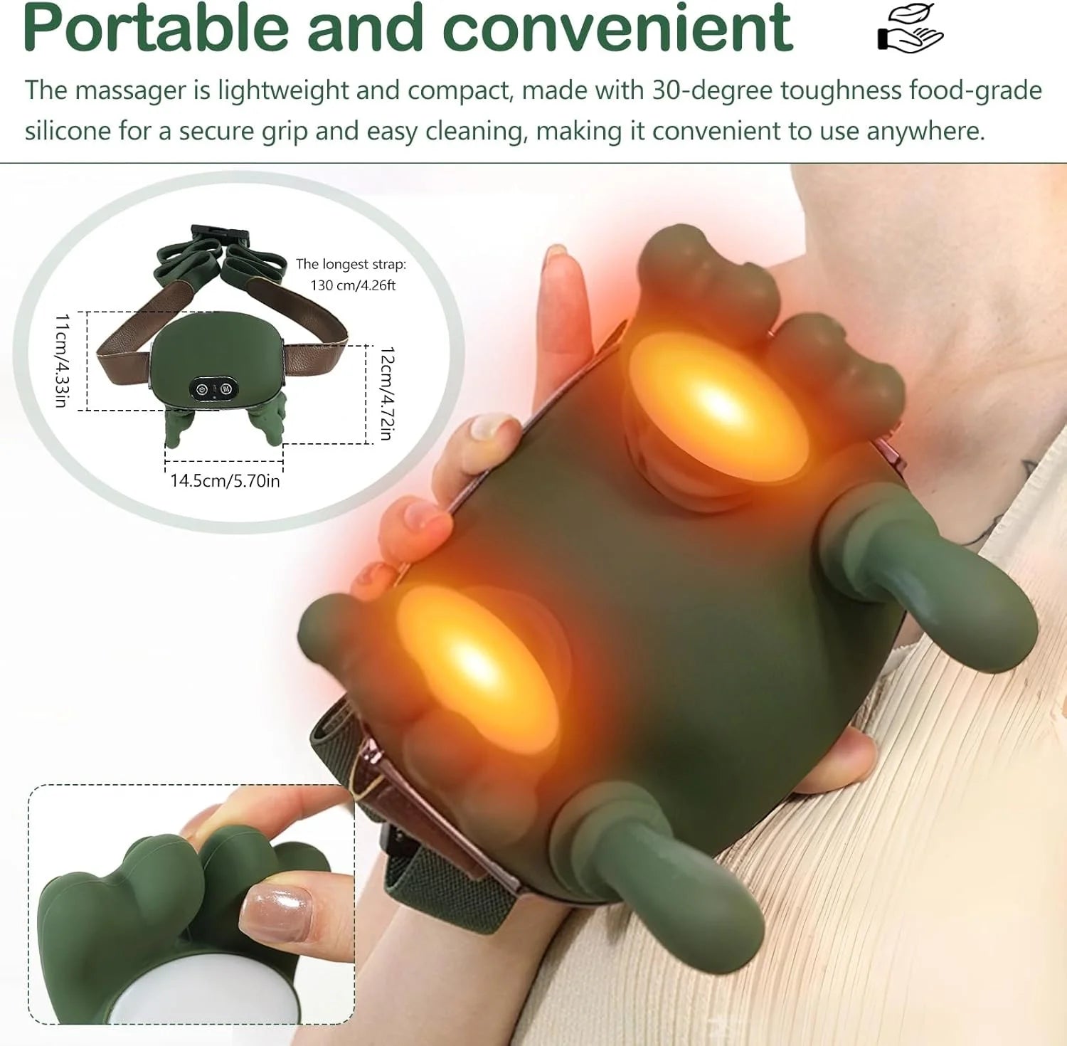 3PC Bionic Heated Massager, Portable Shiatsu Neck and Back Massager, Electric Deep Tissue 4D Kneading Massage, Simulated Human Hand Design for Pain Relief and Muscle Relax (Green)