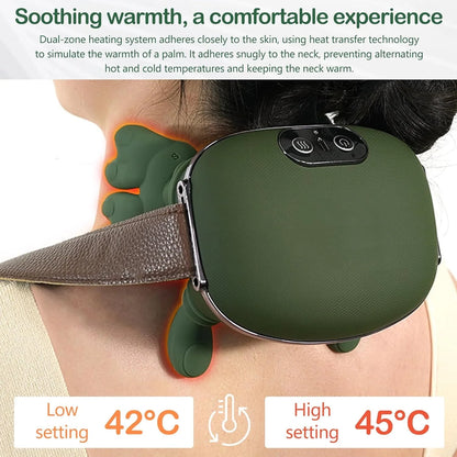 3PC Bionic Heated Massager, Portable Shiatsu Neck and Back Massager, Electric Deep Tissue 4D Kneading Massage, Simulated Human Hand Design for Pain Relief and Muscle Relax (Green)