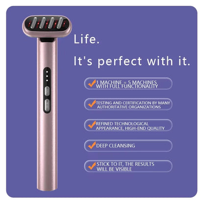 5 in 1 Face Massager Facial Wand Microcurrent Device Anti-Aging Red Blue LED Therapy Rejuvenation Heat Therapy Skin Care Tool