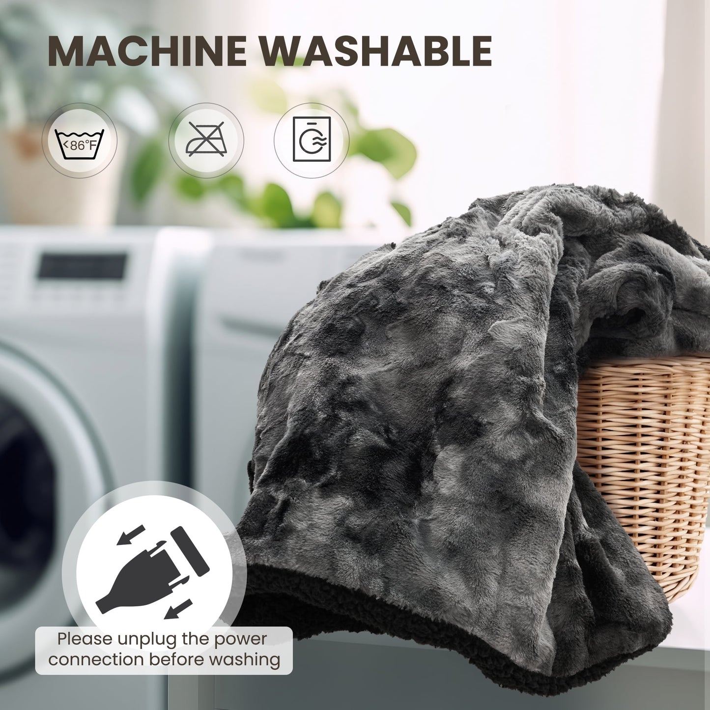 Luxurious Tie-Dye Black Heated Blanket - 72" X 84" Faux Fur & Sherpa Electric Throw with 6 Heat Levels, 10-Hour Timer, and LED Display, Machine Washable