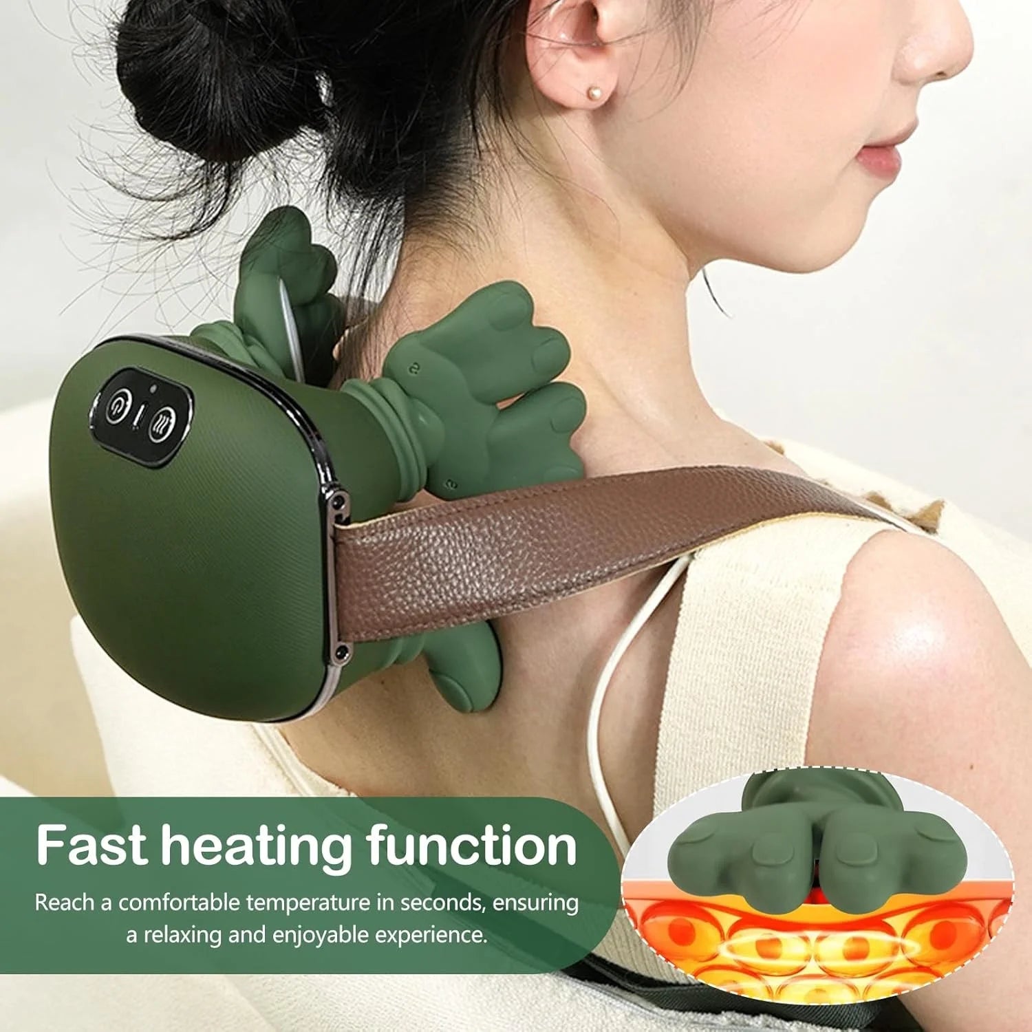 3PC Bionic Heated Massager, Portable Shiatsu Neck and Back Massager, Electric Deep Tissue 4D Kneading Massage, Simulated Human Hand Design for Pain Relief and Muscle Relax (Green)