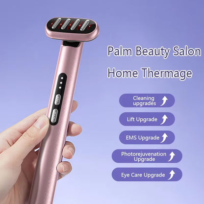 5 in 1 Face Massager Facial Wand Microcurrent Device Anti-Aging Red Blue LED Therapy Rejuvenation Heat Therapy Skin Care Tool