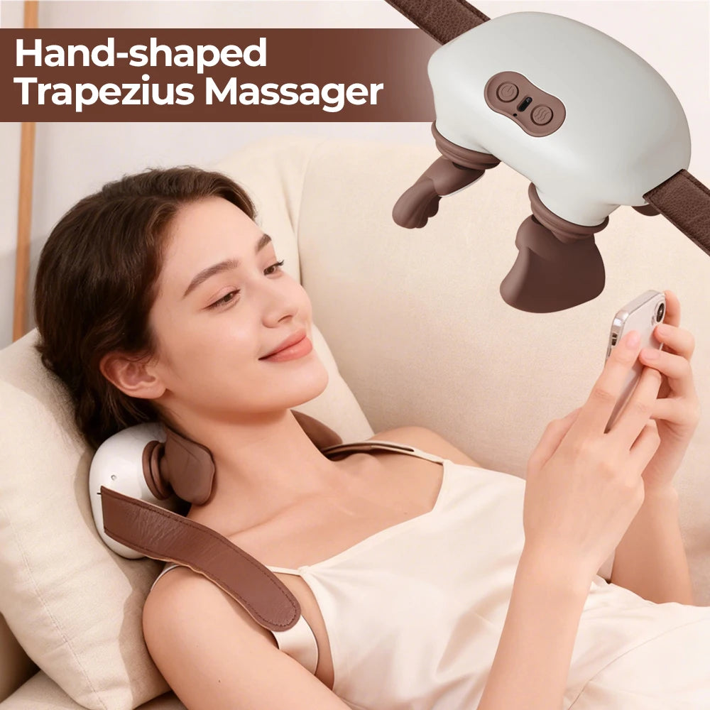4D Hand Shaped Kneading Neck and Shoulder Massager Portable Neck Shoulder Massage Pillow Brushless Motor Trapezius Masajeador