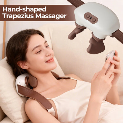 4D Hand Shaped Kneading Neck and Shoulder Massager Portable Neck Shoulder Massage Pillow Brushless Motor Trapezius Masajeador
