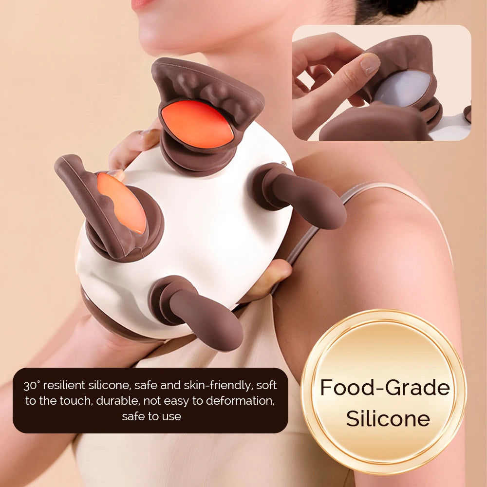 4D Hand Shaped Kneading Neck and Shoulder Massager Portable Neck Shoulder Massage Pillow Brushless Motor Trapezius Masajeador