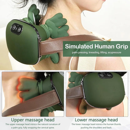 3PC Bionic Heated Massager, Portable Shiatsu Neck and Back Massager, Electric Deep Tissue 4D Kneading Massage, Simulated Human Hand Design for Pain Relief and Muscle Relax (Green)