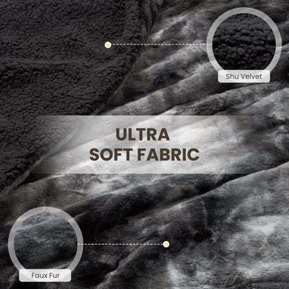 Luxurious Tie-Dye Black Heated Blanket - 72" X 84" Faux Fur & Sherpa Electric Throw with 6 Heat Levels, 10-Hour Timer, and LED Display, Machine Washable