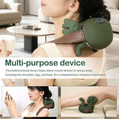 3PC Bionic Heated Massager, Portable Shiatsu Neck and Back Massager, Electric Deep Tissue 4D Kneading Massage, Simulated Human Hand Design for Pain Relief and Muscle Relax (Green)